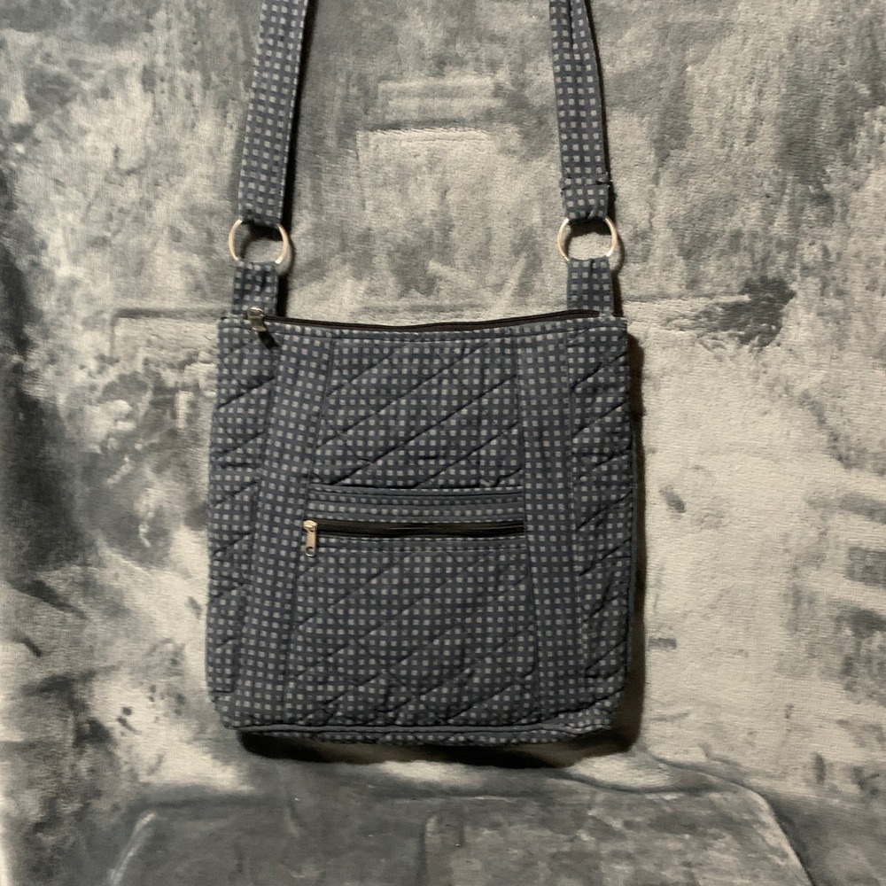 byTavi Crossbody Bag Women Checkered Navy Blue Quilted Cotton Fabric EUC